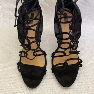 Schutz Fiorenza Black Suede Lace Up Heels 7.5